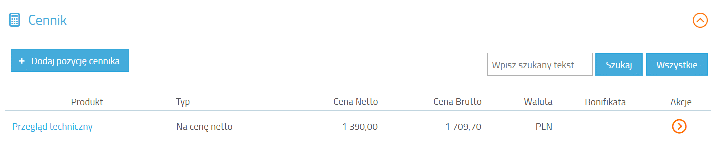 Sekcja ustalania cennika produkt&oacute;w dla kontrahenta