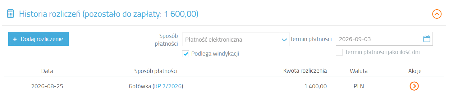 Historia rozliczen na poziomie dokumentu