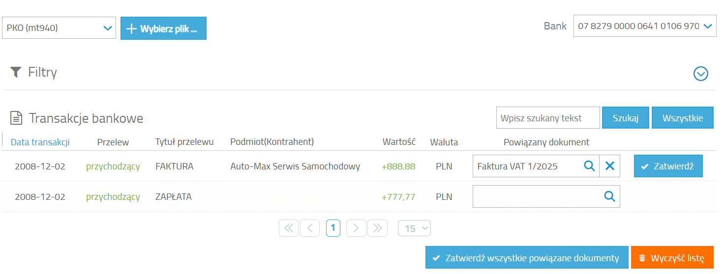 Import wyciągu bankowego