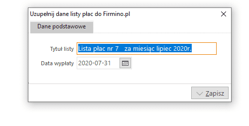 Uzupełnienie danych listy płac do wydruku