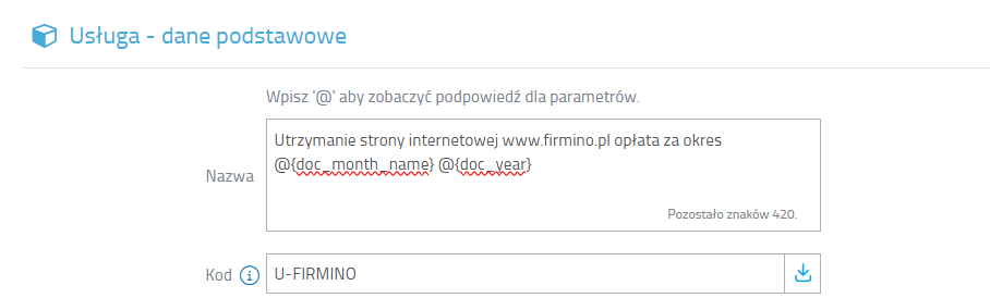 Zmienna na kartotece produktu - przykład