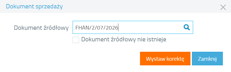 Korekta - wyb&oacute;r dokumentu do skorygowania