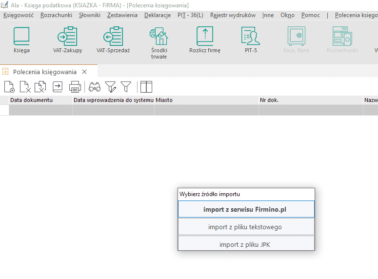 Źródło importu dokumentów