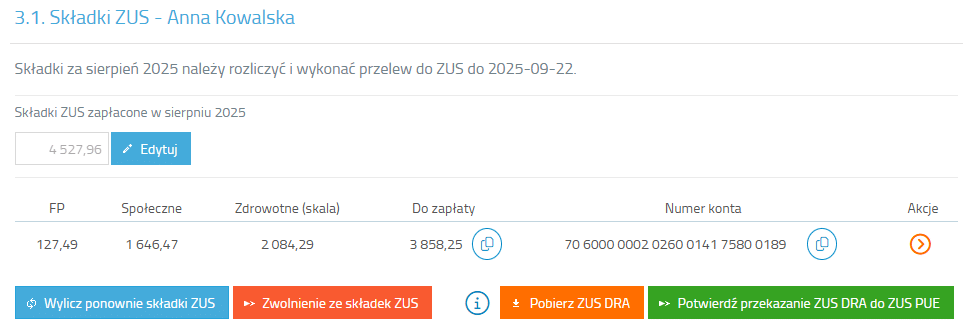 Naliczone składki ZUS