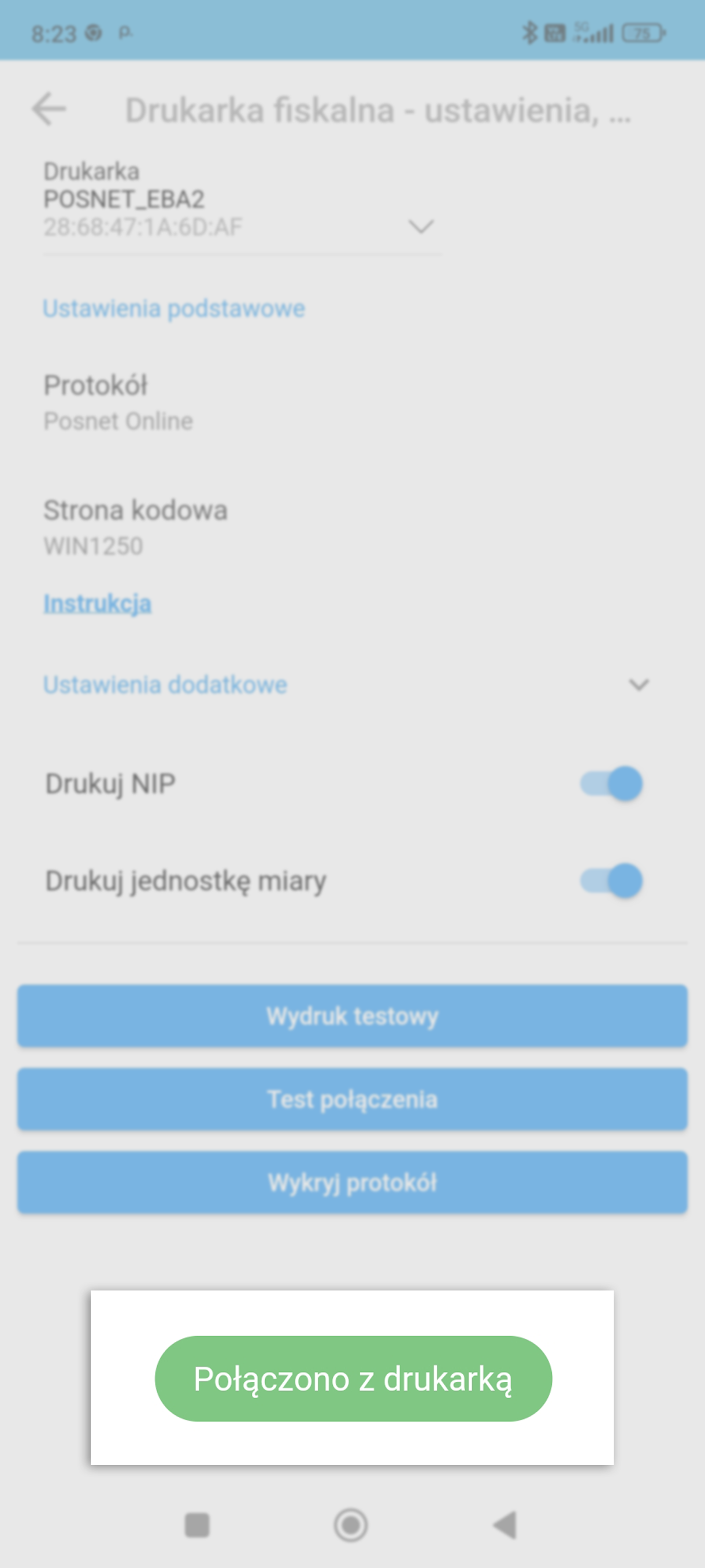Streamsoft Firmino Mobile - wynik testu połączenia