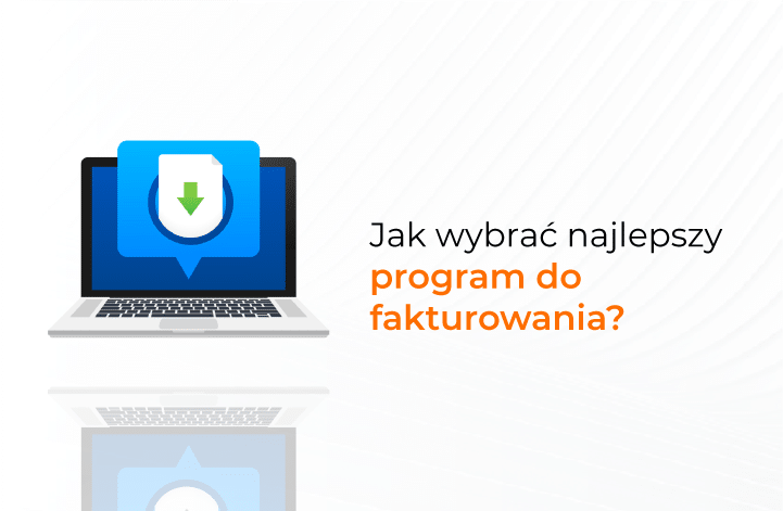 Laptop z ikoną symbolizującą wybór programu do faktur