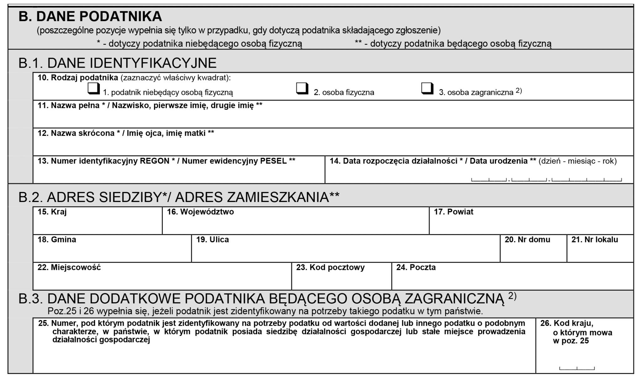 Sekcja A formularza VAT-R (wer. 13)