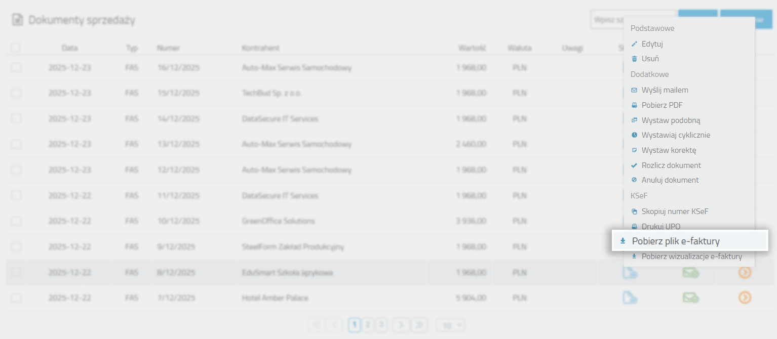 Pobieranie pliku e-faktury