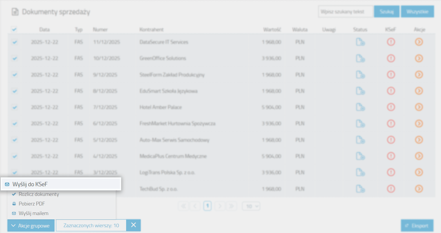 Masowe wysyłanie faktur do KSeF