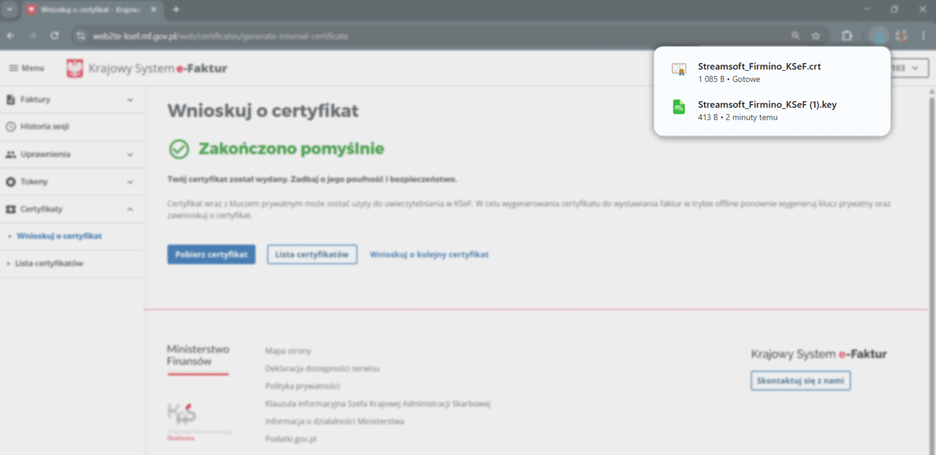 Generowanie certyfikatu KSeF