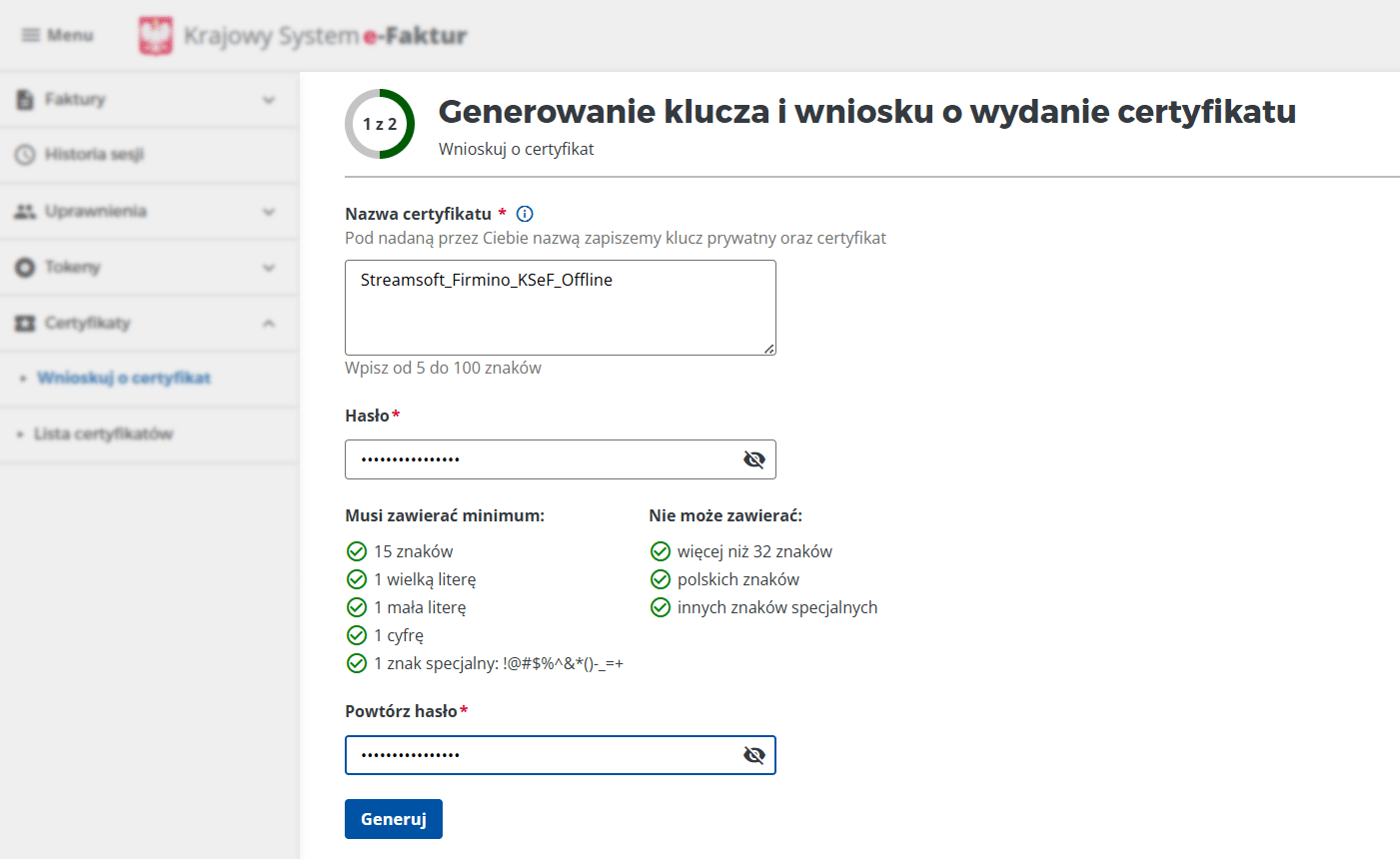 Wnioskowanie o certyfikat offline