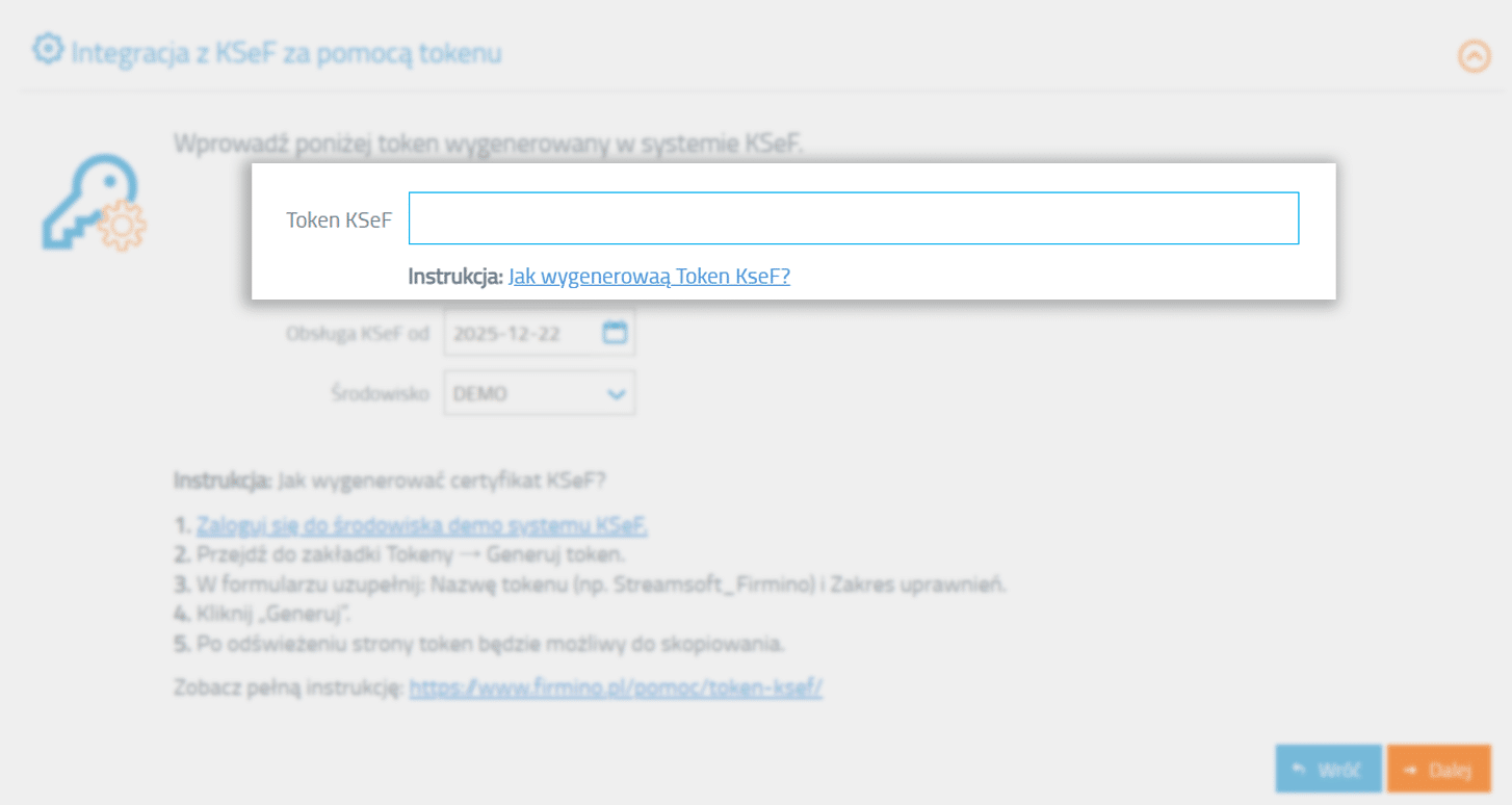 Wklejenie tokenu KSeF