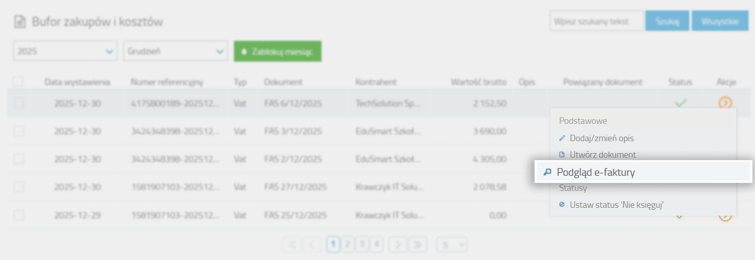 Podgląd e-faktury w buforze KSeF