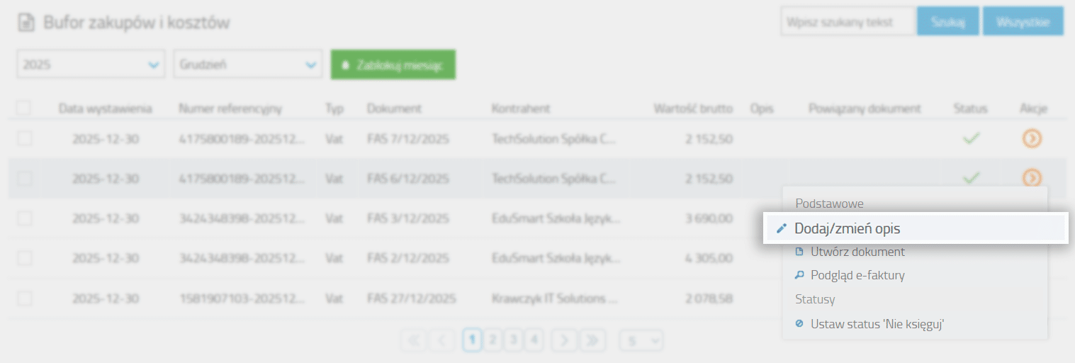 akcja dodaj/zmień opis w buforze KSeF