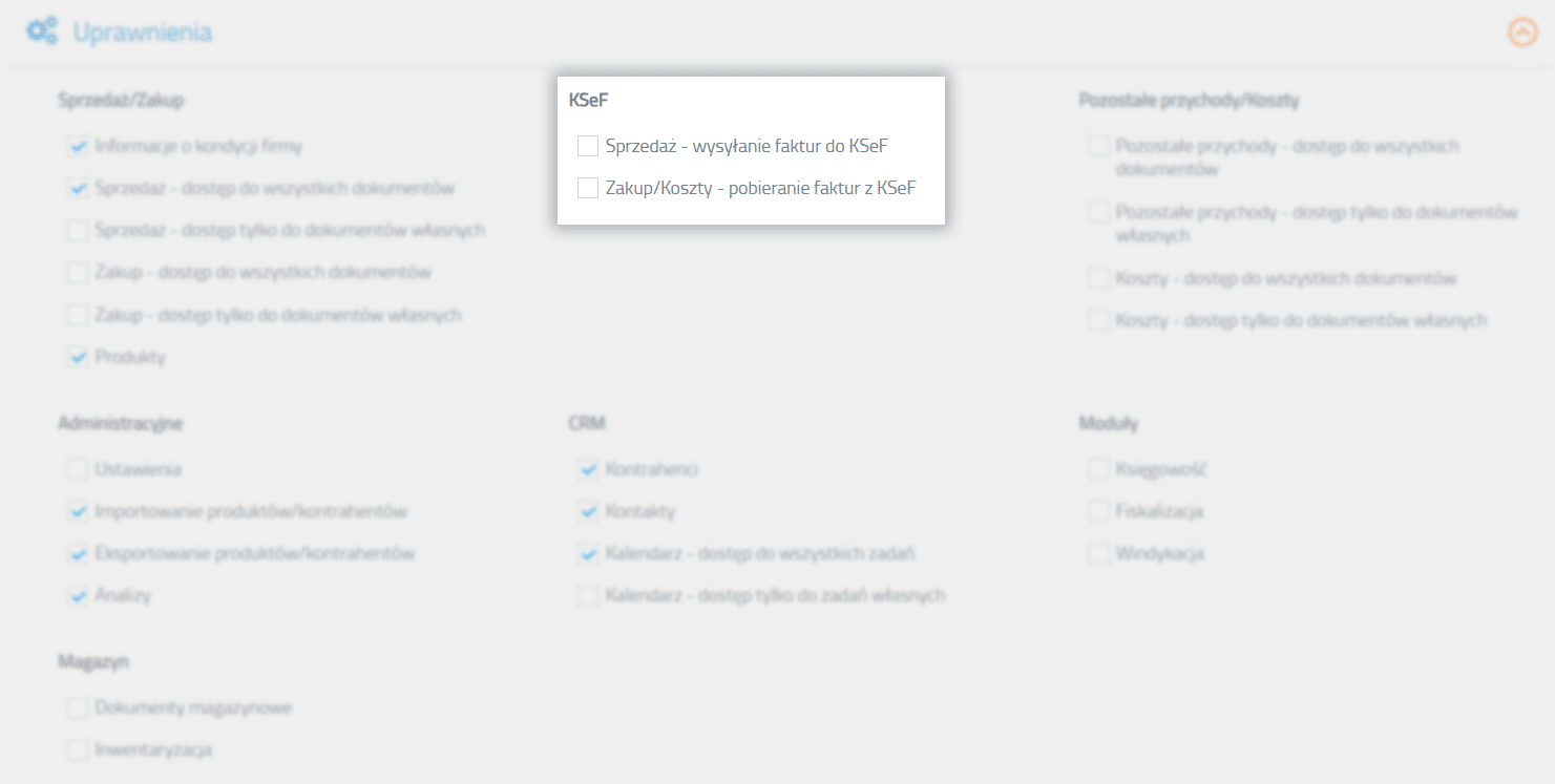 Ustawienia uprawnień dot. KSeF