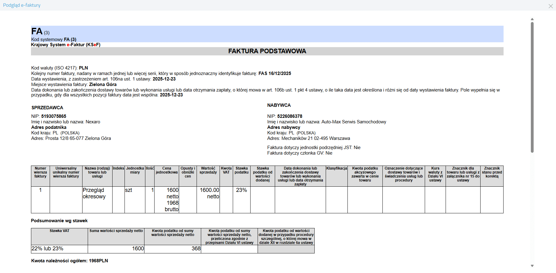 Wizualizacja e-faktury