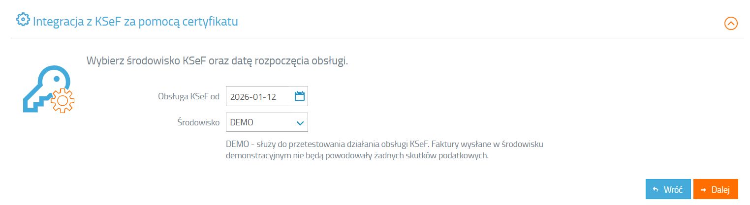 Pierwszy krok wgrywania certyfikatu KSeF