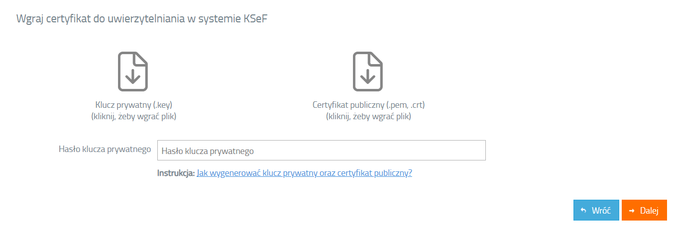 Drugi krok wgrywania certyfikatu KSeF