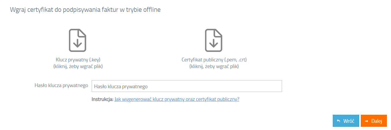 Trzeci krok wgrywania certyfikatu KSeF
