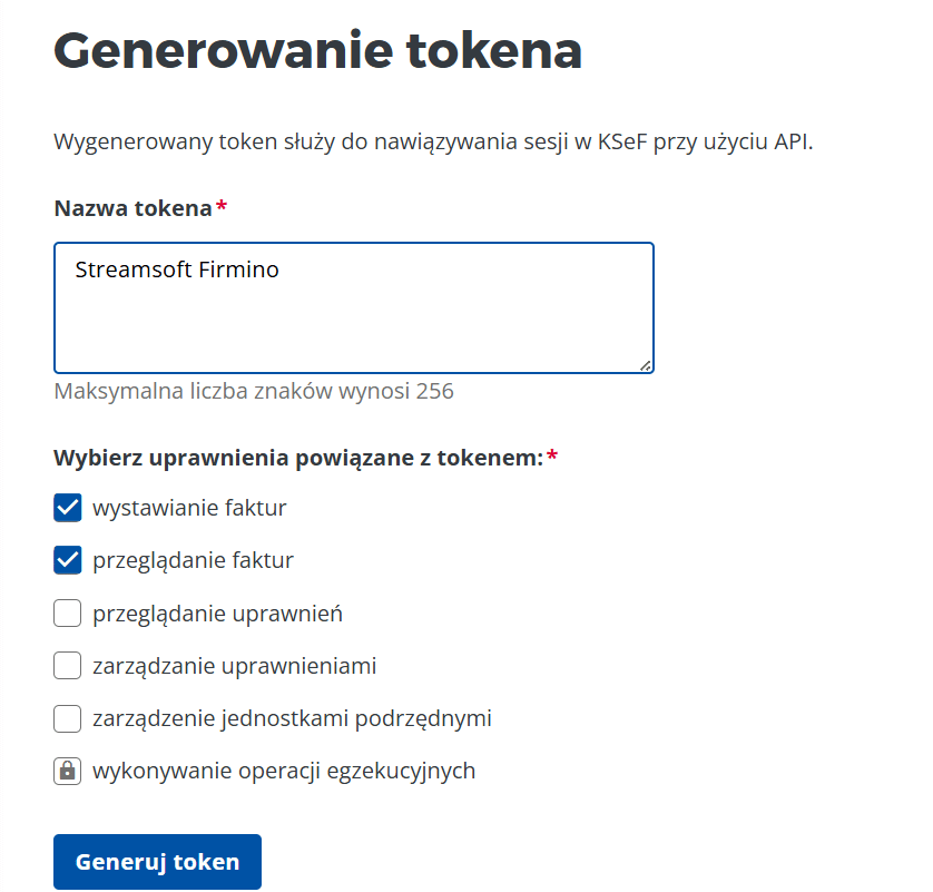 Token KSeF - nazwa i uprawnienia