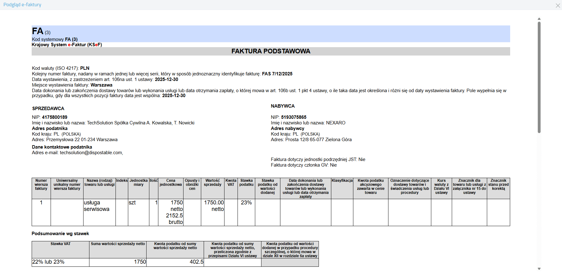 Wizualizacja e-faktury