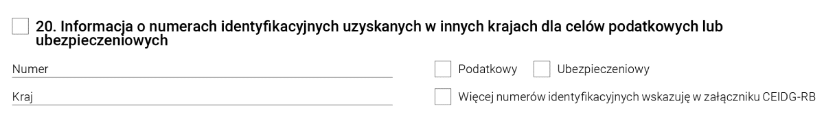 Formularz CEIDG-1 - sekcja nr. 20