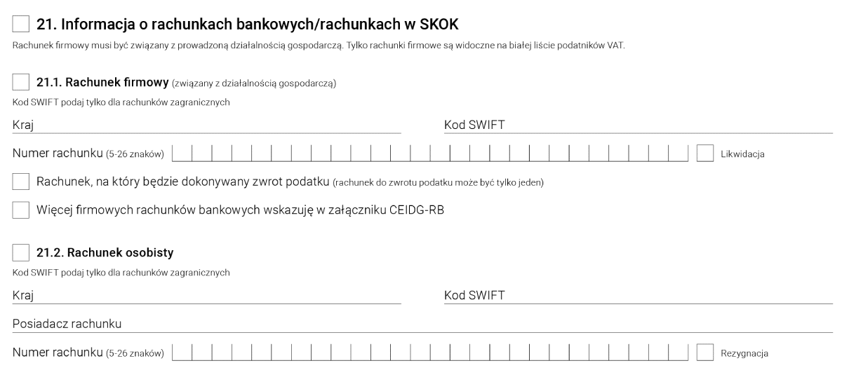 Formularz CEIDG-1 - sekcja nr. 21