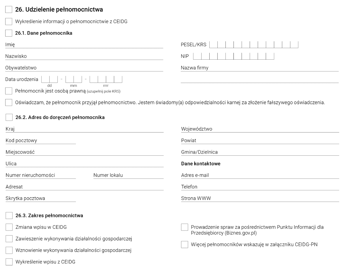 Formularz CEIDG-1 - sekcja nr. 26