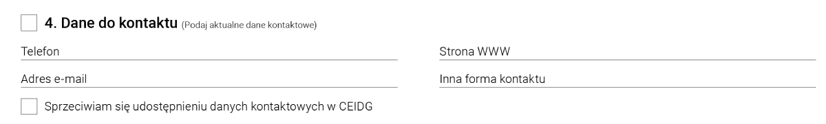 Formularz CEIDG-1 - sekcja nr. 4