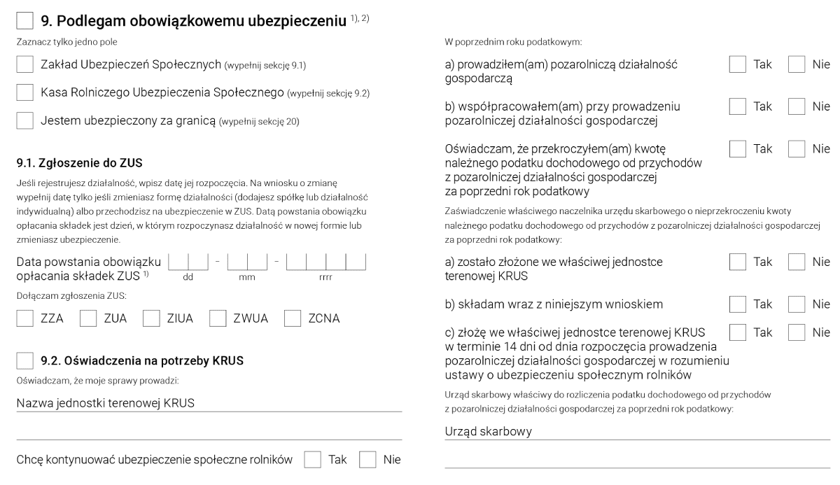 Formularz CEIDG-1 - sekcja nr. 9