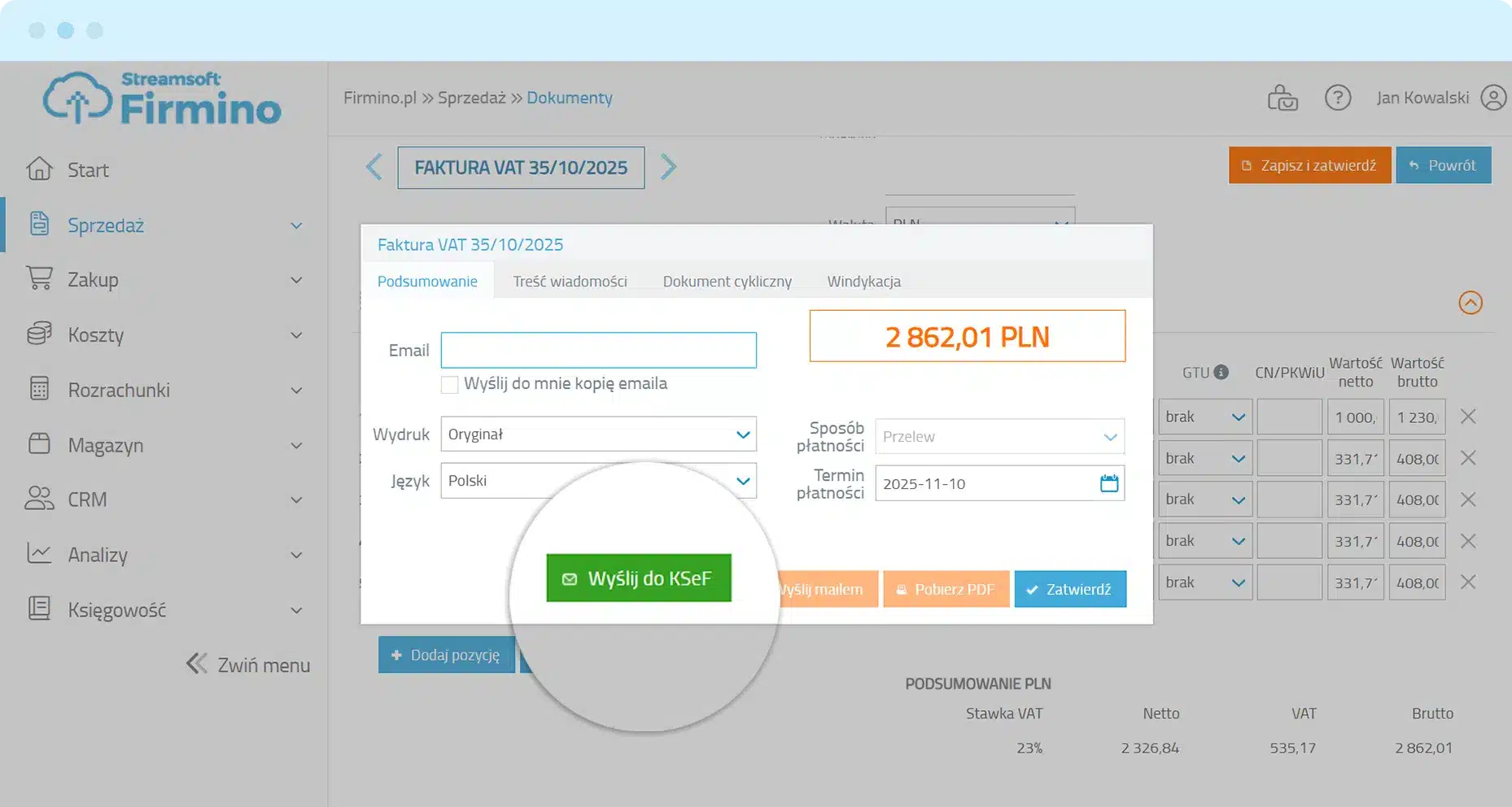 Program do ryczałtu - wysyłanie faktur do KSeF