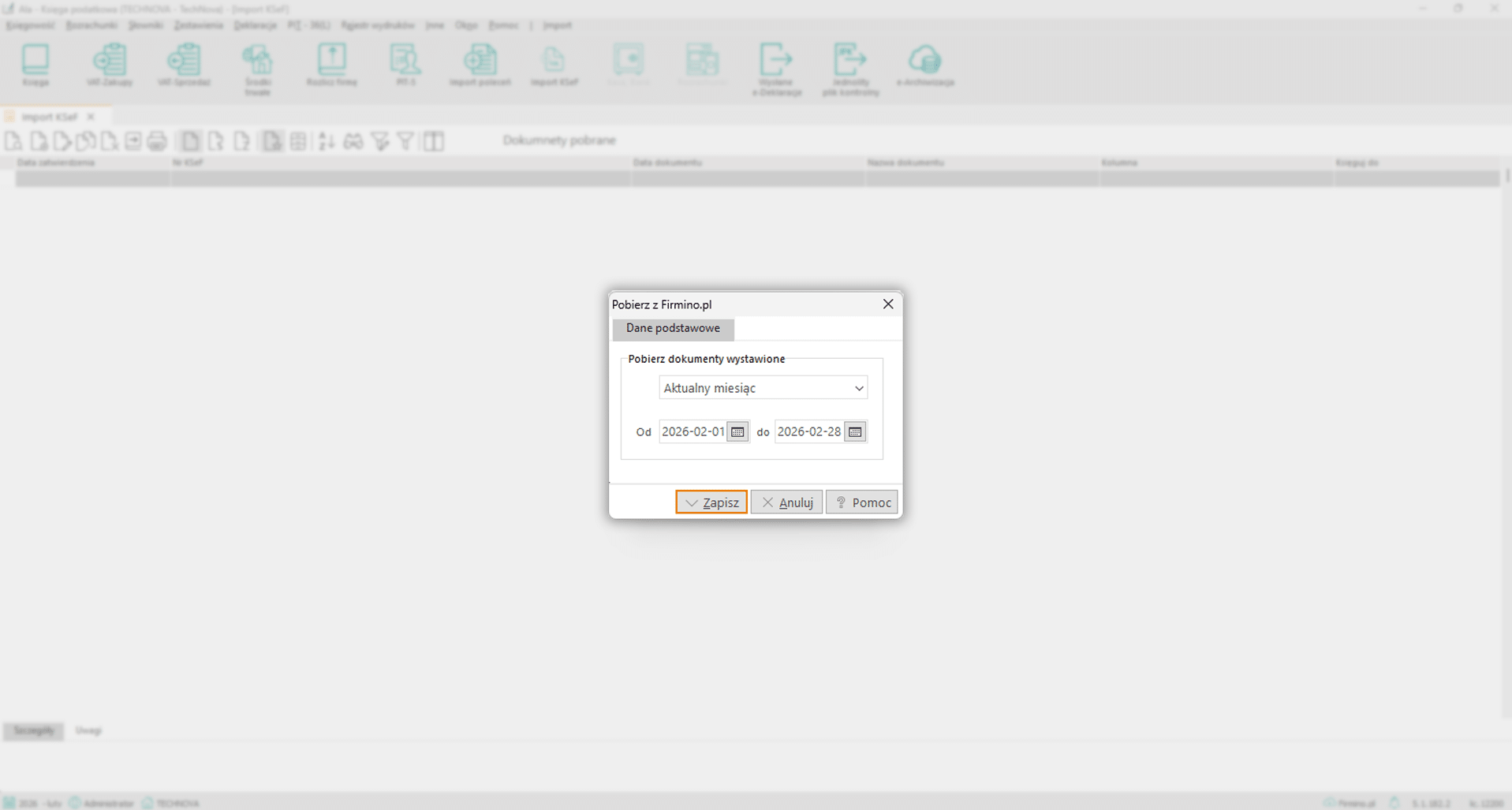 Import z KSeF - zakres dat