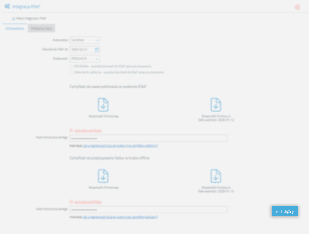 Edycja ustawień KSeF