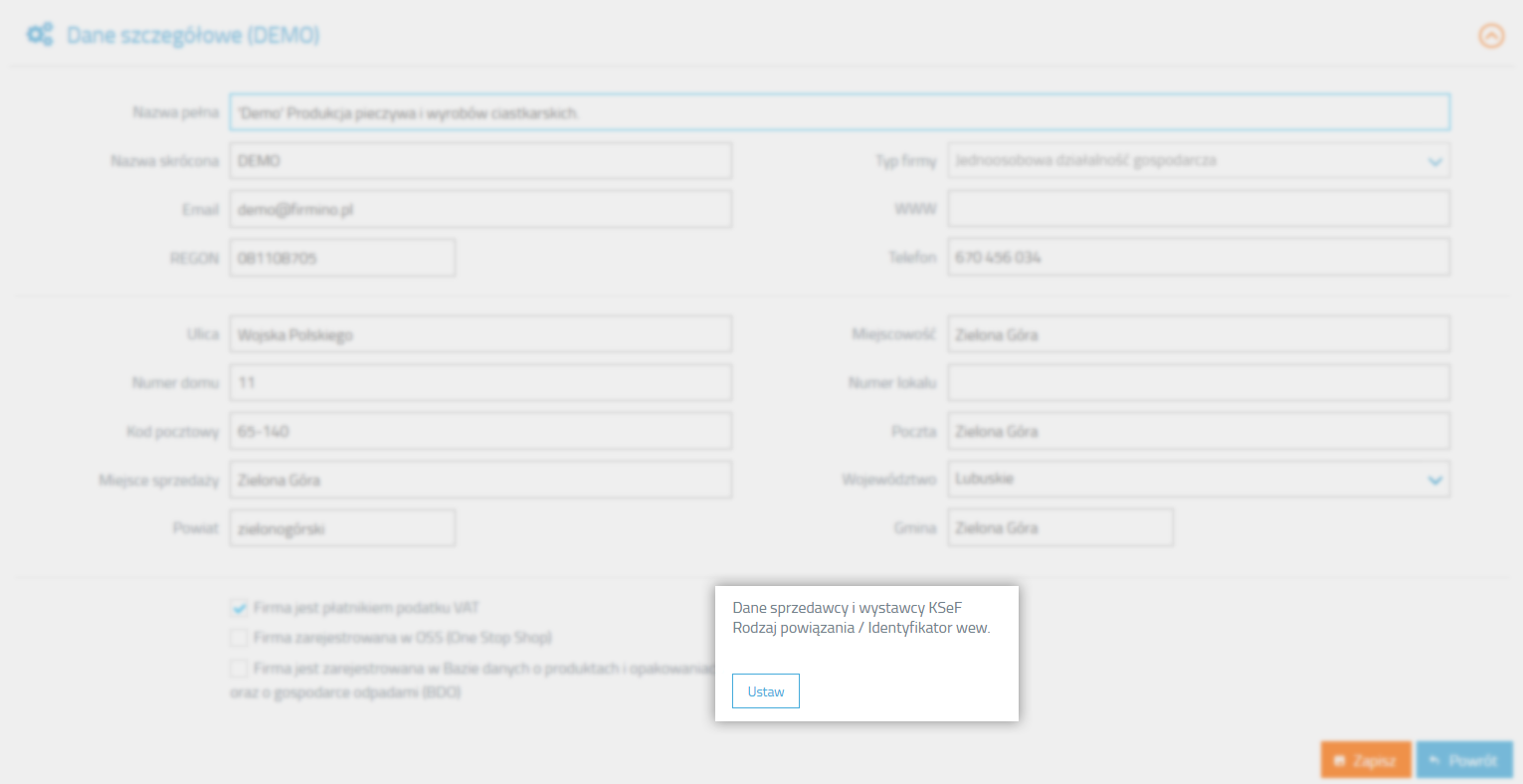 Dane sprzedawcy KSeF