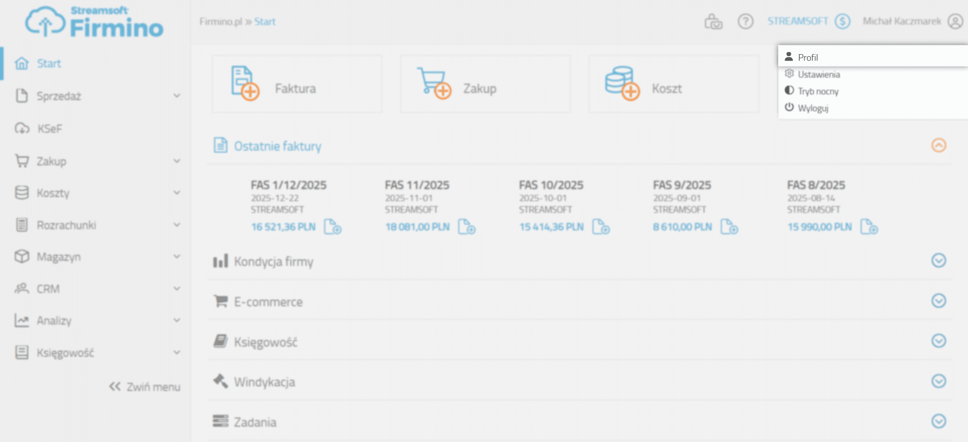 Przejście na profil użytkownika - Streamsoft Firmino