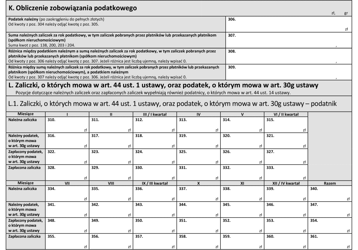 PIT 36 część K - L