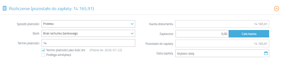 Termin płatności jako ilość dni